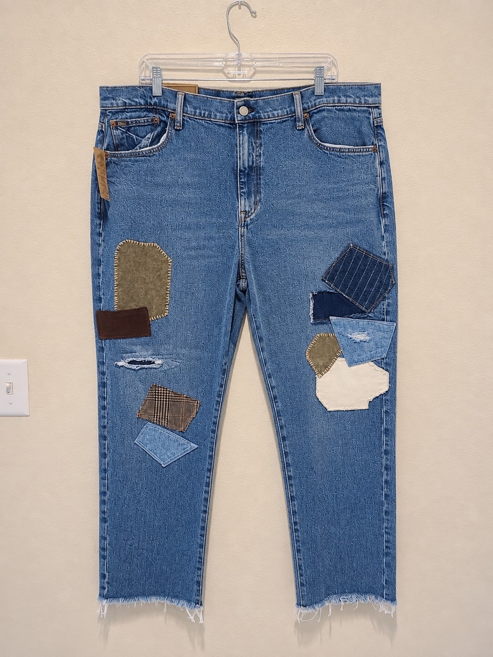 Polo by Ralph Lauren Blue Denim Ankle Jeans with Mixed Fabric Patches